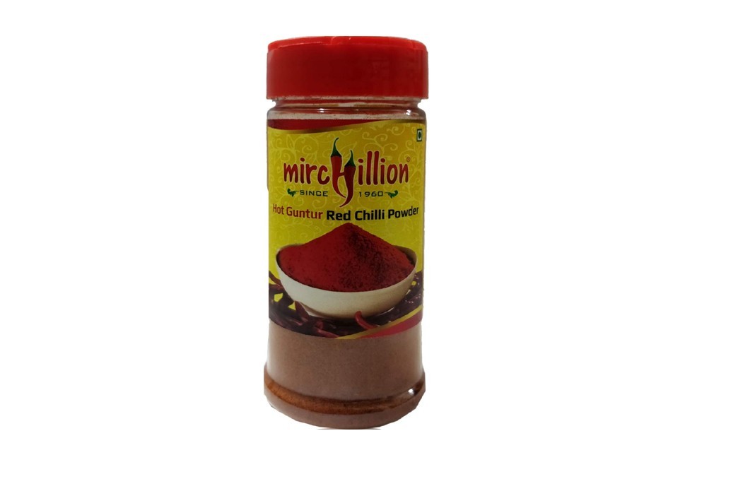 Mirchillion Hot Guntur Red Chilli Powder   Glass Jar  50 grams